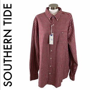 SOUTHERN TIDE NWT MEN’S RED GRAY PLAID SHIRT XXL